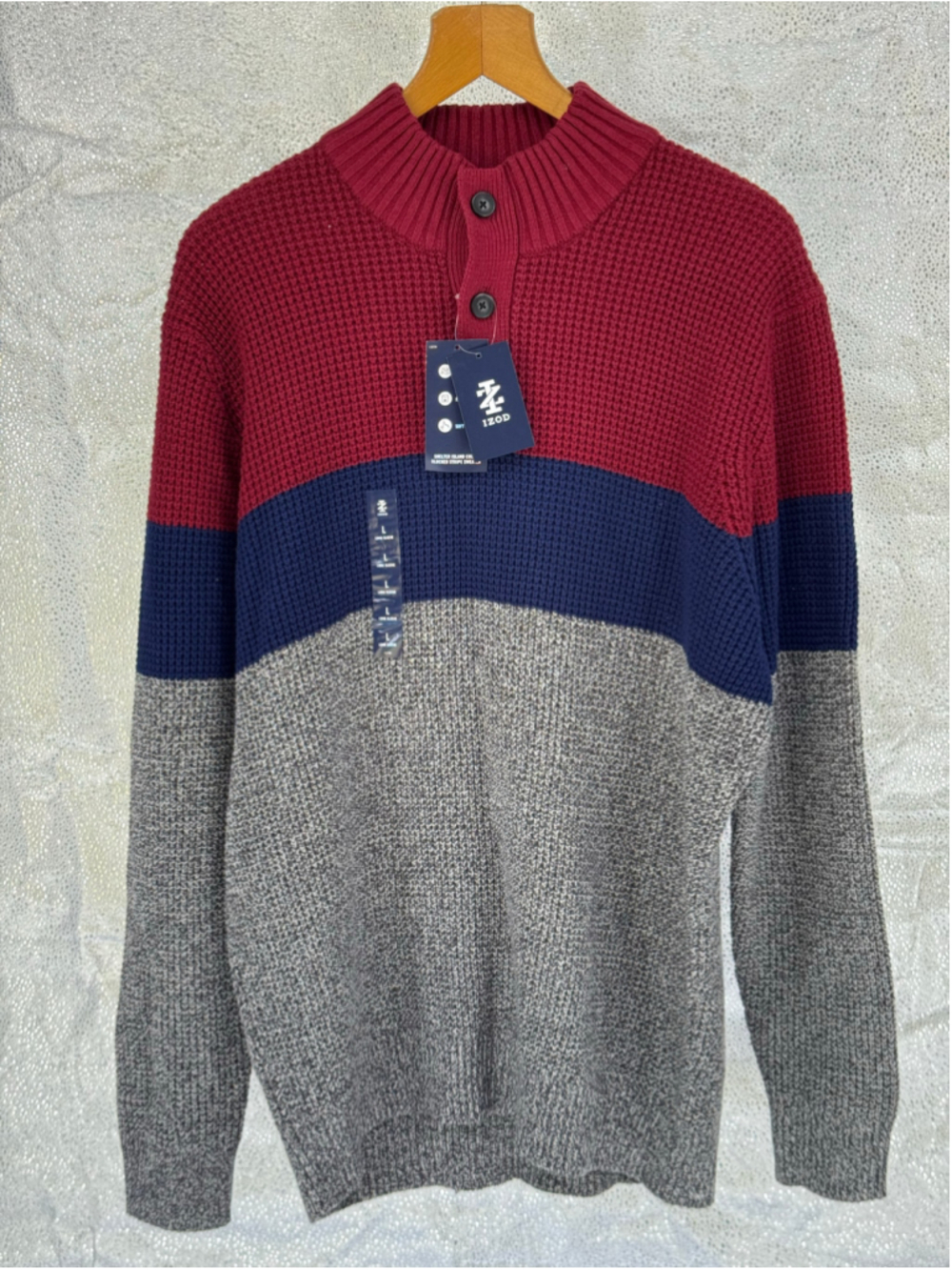 Men's IZOD Colorblock Mock Neck Sweater, Size L, Red/Blue/Grey